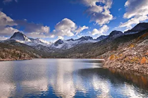 Fall aspens under Sierra peaks from South Lake, John Muir Wilderness, Sierra Nevada Mountains