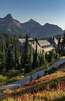 Accommodation Prints: Fall color at the Paradise Inn in Mount Rainier National Park, Washington State, USA
