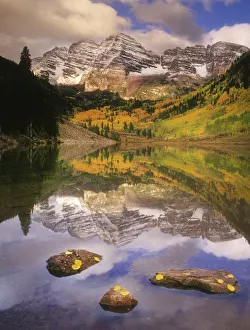 Maroon Bells Snowmass Prints: Fall morning at the Maroon Bells in the Rocky Mountains near Aspen Colorado