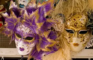 Party Prints: Famous colorful carnival party masks for sale in romantic city of Venice Italy Veneziz