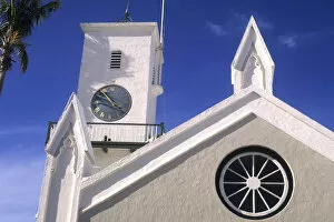 Famous colorful pastel architecture of St Peters Church in St Georges Island Bermuda