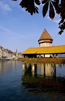 Images Dated 2nd November 2020: Famous Kapelbrucke Bridge called Chapel Bridge at lake in Lucerne Switzerland Luzern