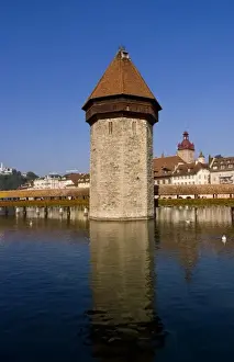 Centre Prints: Famous Kapelbrucke Bridge called Chapel Bridge at lake in Lucerne Switzerland Luzern