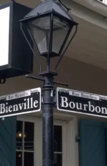 Mardi Gras Prints: Famous street sign of Bourbon Street in the French Quarter in wonderful city of New