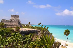 The Famous Tulum Ruins and Landmark of Mexico and the blue ocean