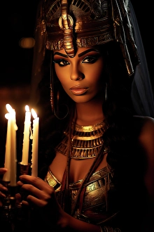 AI Generated Image Prints: Fantasy close-up of Egyptian Queen Cleopatra holding candles