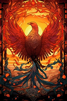 Ai Generated Prints: Fantasy of firebird rising. (AI Generated)