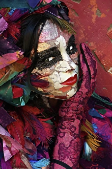 Ai Generated Prints: Fantasy of woman's head and gloved hand. (AI Generated)