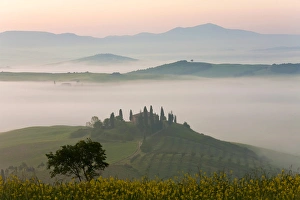 Eerie Prints: Farmhouse in valley, Val d Orcia, Tuscany, Italy