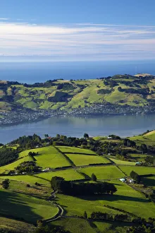 Farmland at Upper Junction, and Otago Harbor and Otago Peninsula, Dunedin, South Island