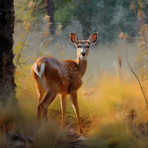 Looking At Camera Prints: Female deer close-up. (AI Generated)