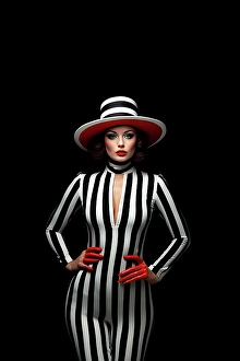 Model Prints: Female fashion model in black, white