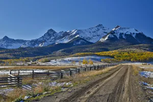 Fence Line Prints: Fence Line and dirt road Dallas Mountain road and San Juan Mountain Range, Colorado