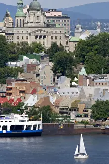 Ferryboat Prints: Ferry boat and sail boat on the St. Lawrence River at Quebec City, Quebec, Canada