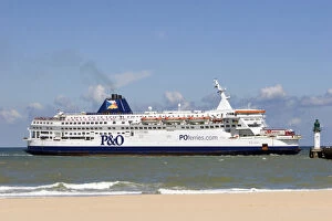 Ferry boat in the Strait of Dover in the English Channel approaches the port of