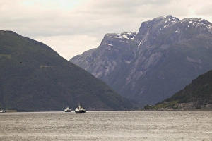 Boating Prints: Ferry crossing the Sogne Fjord; Southern, Fjord, Norway