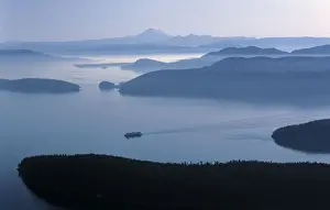 Ferry Prints: A ferry makes its way to Friday Harbor in the San Juan Islands of Washington