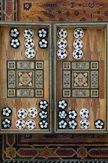 Hand Crafted Prints: Fes, Morocco. Hand carved backgammon set with inlay