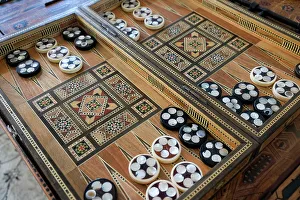 Hand Crafted Prints: Fes, Morocco. Hand carved backgammon set with inlay