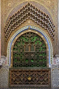 Mosque Prints: Fes, Morocco. Stunning exterior of a mosque wall with hand carved plaster