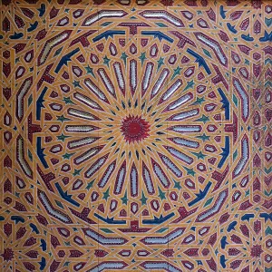 Mosque Prints: Fes, Morocco. Stunning hand painted door of an old mosque. Design detail