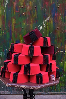 Tassel Prints: Fes, Morocco. Traditional red Fes hats