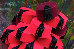 Tassel Prints: Fes, Morocco. Traditional red Fes hats