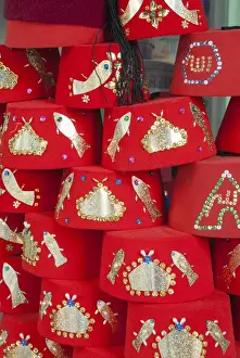 Retro Prints: Fez hat for sale, Tunis, Tunisia, North Africa, Africa