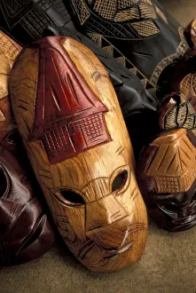 Art And Craft Prints: Fiji, Viti Levu Masks at a town market