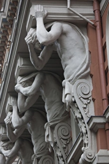 Art Nouveau Prints: Finland, Helsinki, art nouveau building statues, Etela Notknokatu Street