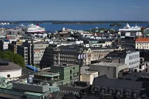 Helsinki Prints: Finland, Helsinki, elevated city view to Helsinki Harbor from the Hotel Torni
