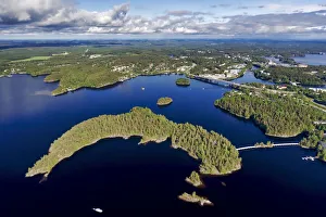 Finlandia, Savonlinna, aerial view of the city of Savonlinna
