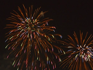 Albuquerque Prints: Fireworks at the Albuquerque Hot Air Balloon Fiesta, New Mexico