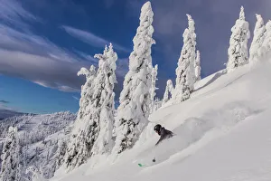 Recreation Prints: First Tracks on Evans Heaven on sunny powder morning at Whitefish Mountain Resort