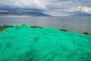 Xinjiang Province Prints: Fish net on the shore of Sayram Lake, Yining (Ghulja), Xinjiang Province, China