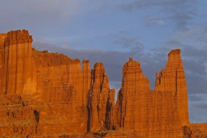 The Fisher Towers in evening light near Moab, Utah, USA