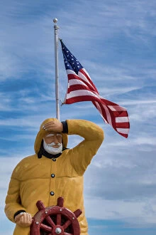 Places Collection: Fisherman statue outside Goodrich Seafood, Oak Hill, Florida, USA
