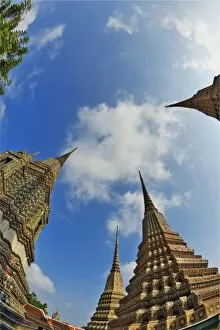 Fisheye upward view of chedi, Wat Pho, Bangkok, Thailand