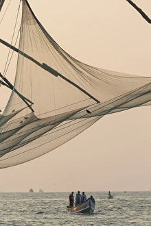 Cochin Prints: Fishing boat & Chinese Fishing nets, Fort Kochi, Kochi, (Cochin), Kerala, India