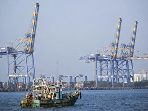 Machinery Prints: Fishing boat and crane at Cochin, Kerala, India