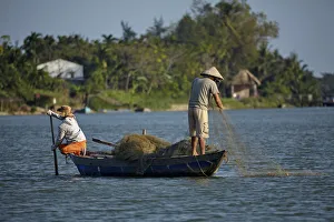 Prints of Fishing from boat on Thu Bon River, Hoi An (UNESCO World Heritage Site), Vietnam Images Dated 2018 June: Fishing from boat on Thu Bon River, Hoi An (UNESCO World Heritage Site), Vietnam