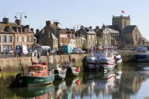 English Channel Prints: Fishing boats docked in the harbor at the village of Barfleur in the region of Basse-Normandie