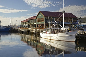 Hobart Prints: Fishing Boats and Mures Seafood Restaurant, Reflected in Victoria Dock, Hobart, Tasmania