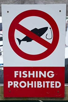 Wellington Prints: No fishing sign, Chaffers Marina, Wellington, North Island, New Zealand