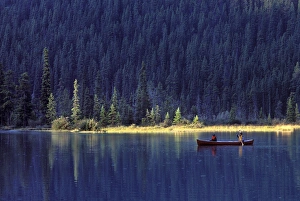 Canoeing Prints: fishing on Waterfowl Lake, Banff National Park, Canada