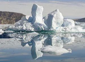 Iceberg Prints: Fjord with icebergs, in the background the Eqip Sermia glacier in Denmarks overseas territory