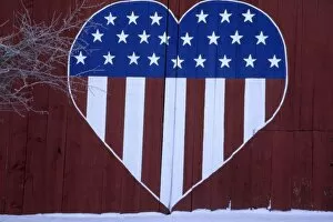 Flag in heart shape painted on barn after 9-11. Whitman County Washington state PR (MR)