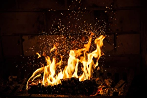 Flames Prints: Flames with sparks rising