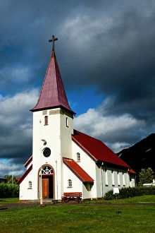 Alison Wright Prints: Flateyri, Iceland. Church in the small village of Flateyri, in Onundarfjordur