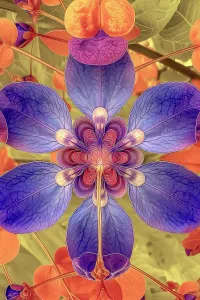 Images Dated 1st October 2024: Flower and leaf design abstract. (AI Generated)